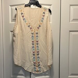 Embroidered Cream Sleeveless Top